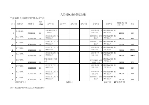 大型机械设备登记台账