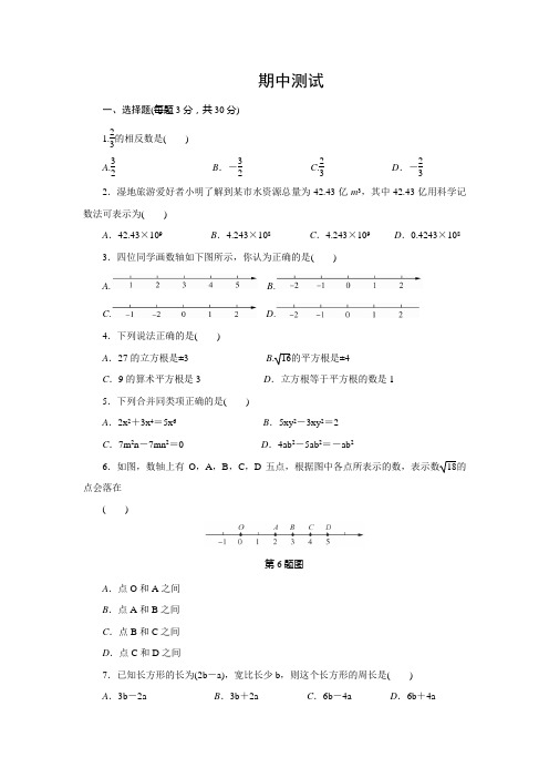 浙教版七年级数学上册期中测试含答案