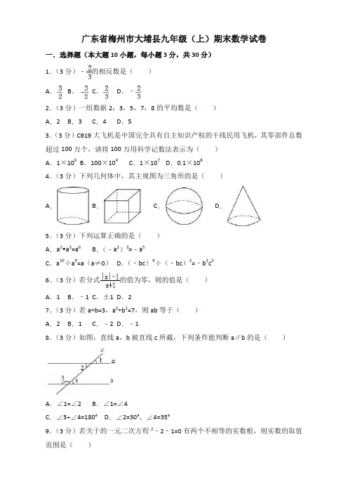 2019-2020年梅州市大埔县九年级上册期末数学试卷含解析【提优卷】