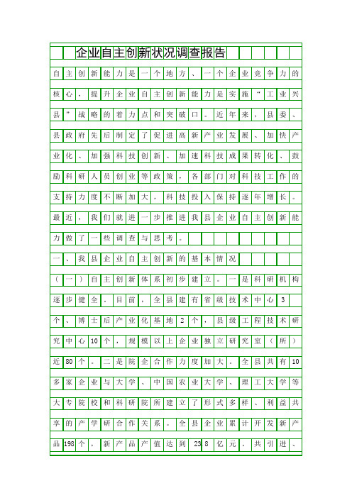 企业自主创新状况调查报告精品工作报告