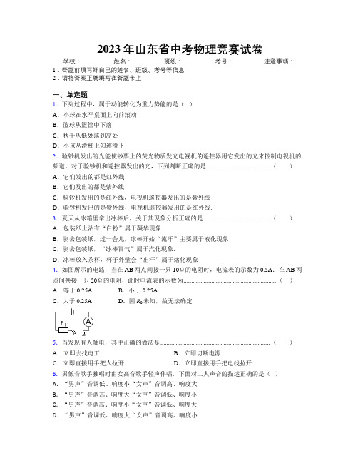 2023年山东省中考物理竞赛试卷及解析