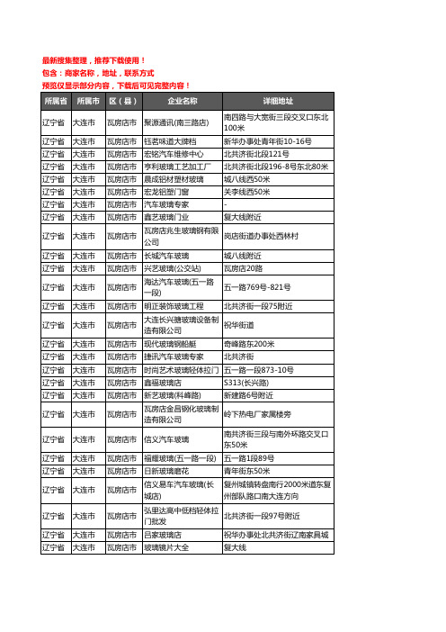 新版辽宁省大连市瓦房店市玻璃企业公司商家户名录单联系方式地址大全44家