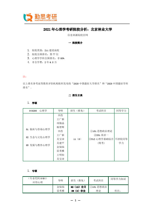 2021年心理学考研院校分析：北京林业大学