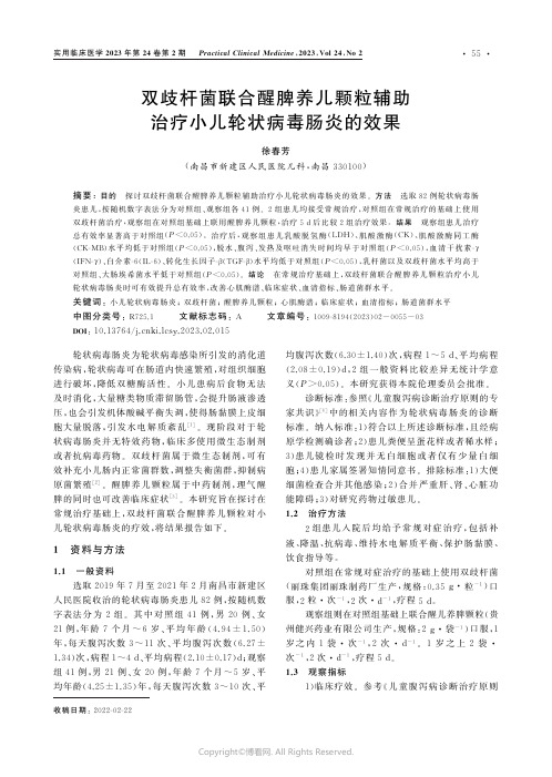 双歧杆菌联合醒脾养儿颗粒辅助治疗小儿轮状病毒肠炎的效果