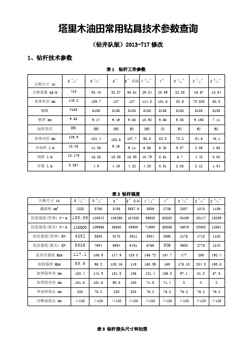 钻具常用技术参数查询(钻井队版)