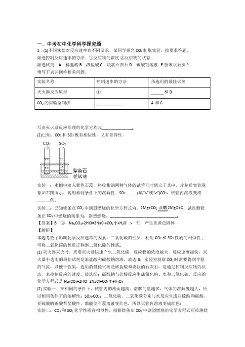 2020-2021中考化学专题训练---探究题的综合题分类附详细答案