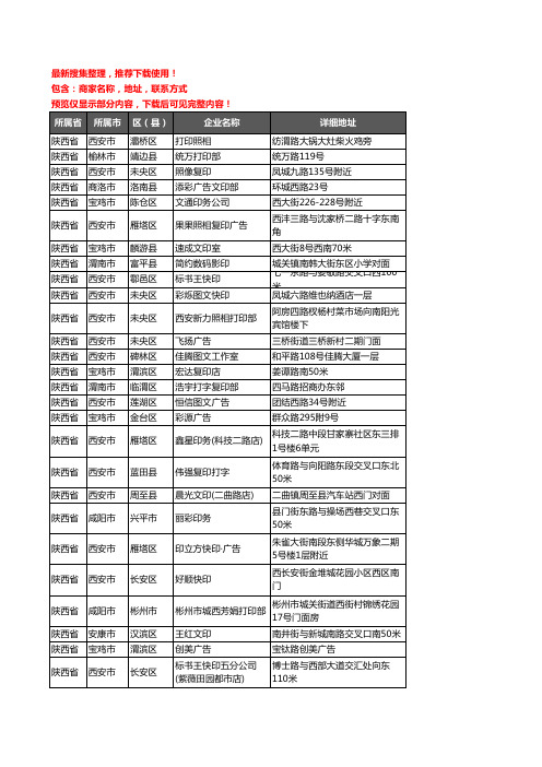 新版陕西省打印企业公司商家户名录单联系方式地址大全3496家