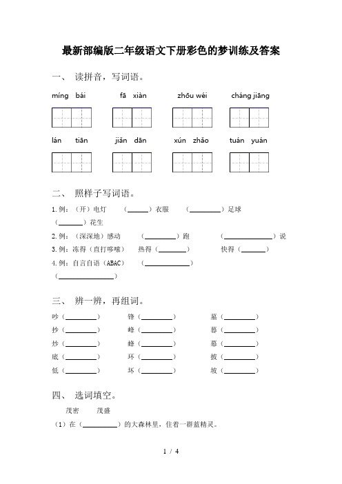 最新部编版二年级语文下册彩色的梦训练及答案