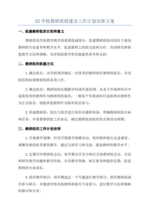 XX学校教研组组建及工作计划安排方案