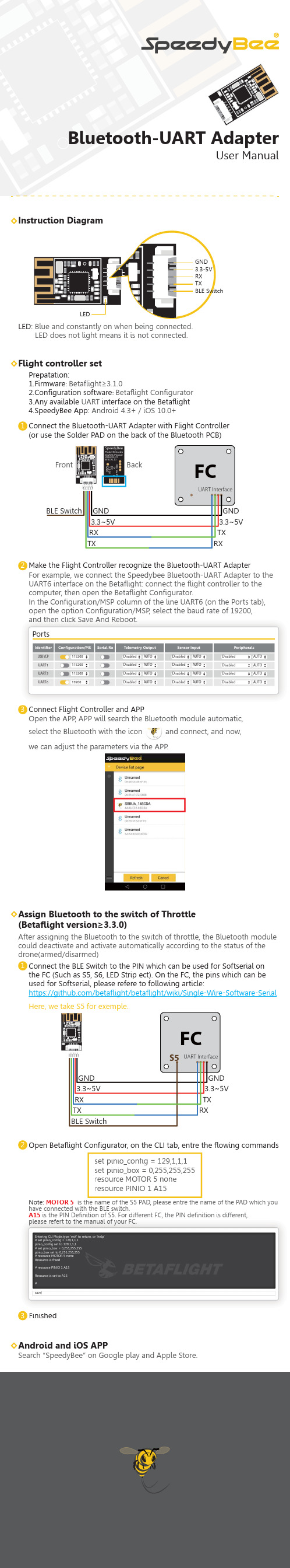 SpeedyBee Bluetooth-UART Adapter 用户手册说明书