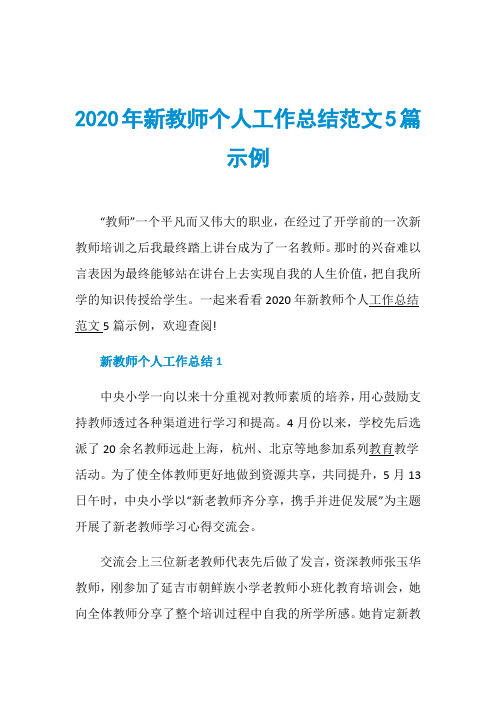 2020年新教师个人工作总结范文5篇示例