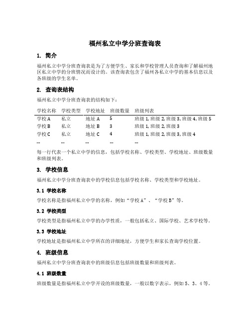 福州私立中学分班查询表