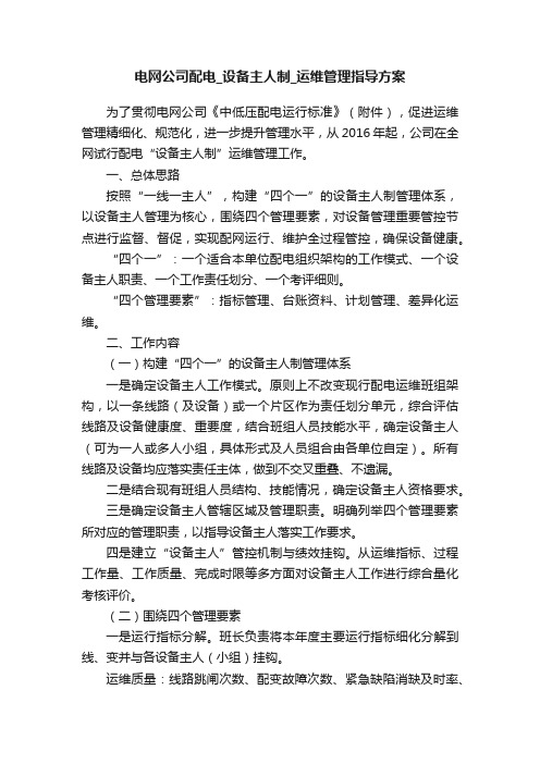 电网公司配电_设备主人制_运维管理指导方案