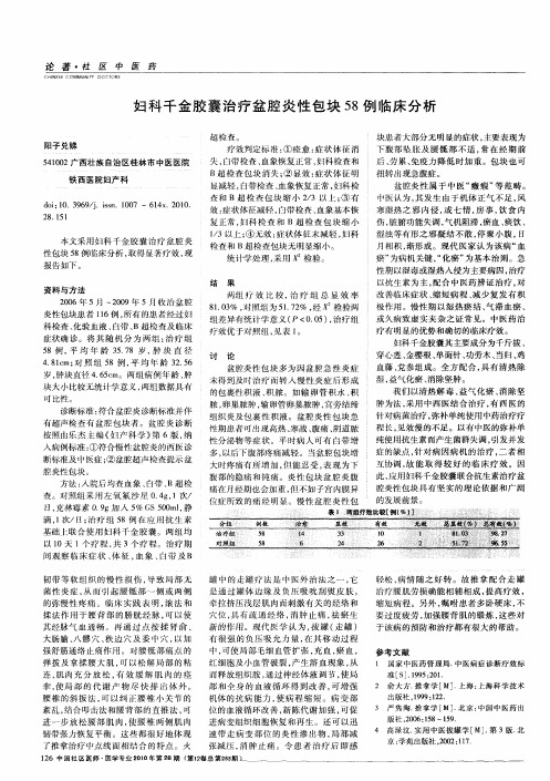 妇科千金胶囊治疗盆腔炎性包块58例临床分析