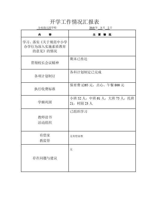 开学工作情况汇报表