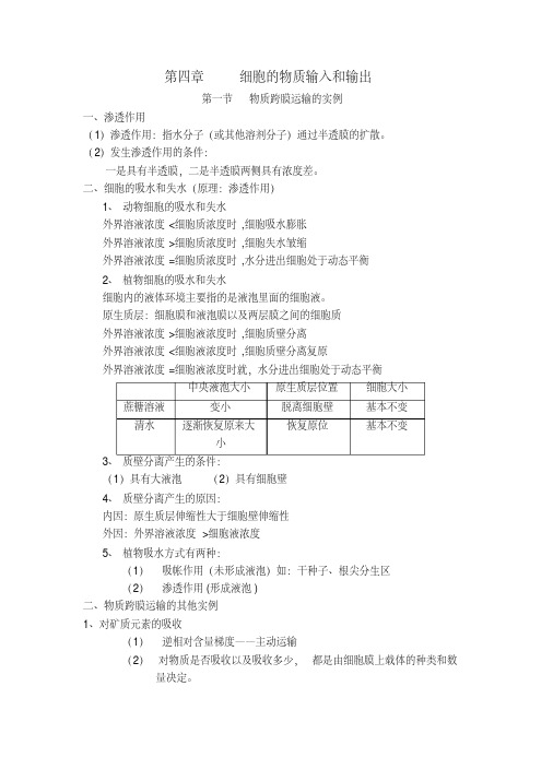 高中生物必修一细胞的物质输入和输出