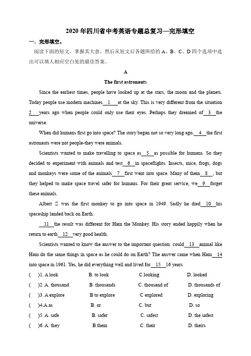 四川省2020年中考英语专题练习：完形填空一含答案