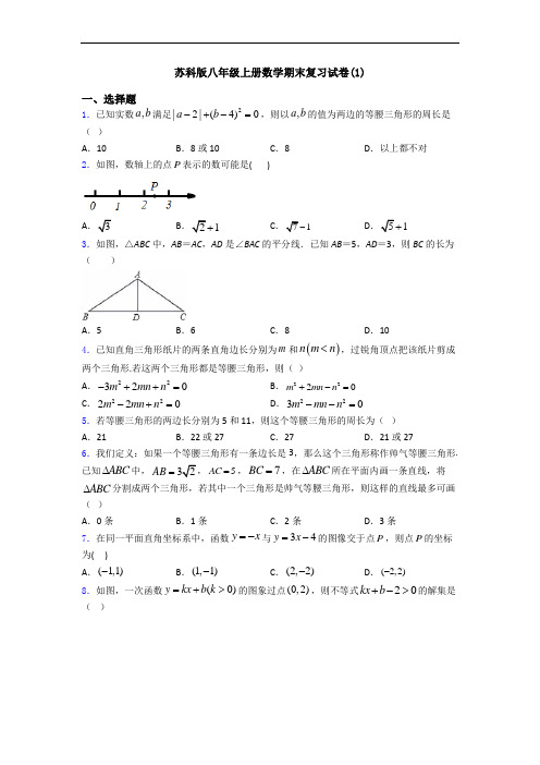 苏科版八年级上册数学期末复习试卷(1)