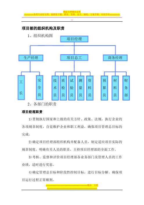 项目部的组织机构及岗位职责