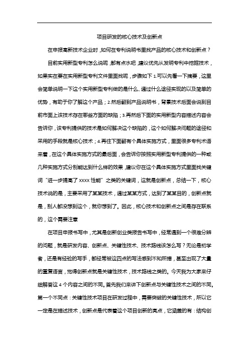 项目研发的核心技术及创新点