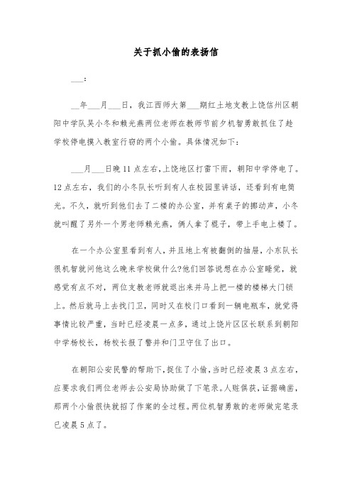 关于抓小偷的表扬信（三篇）