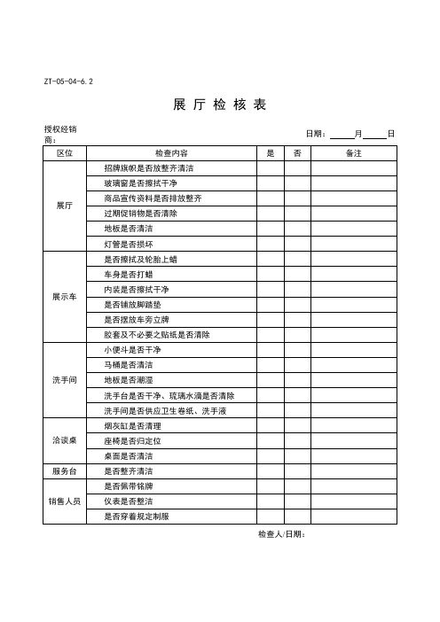 4S店展厅检查表(表格模板、XLS格式)