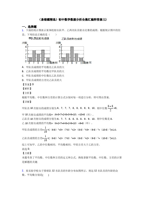 (易错题精选)初中数学数据分析全集汇编附答案(1)