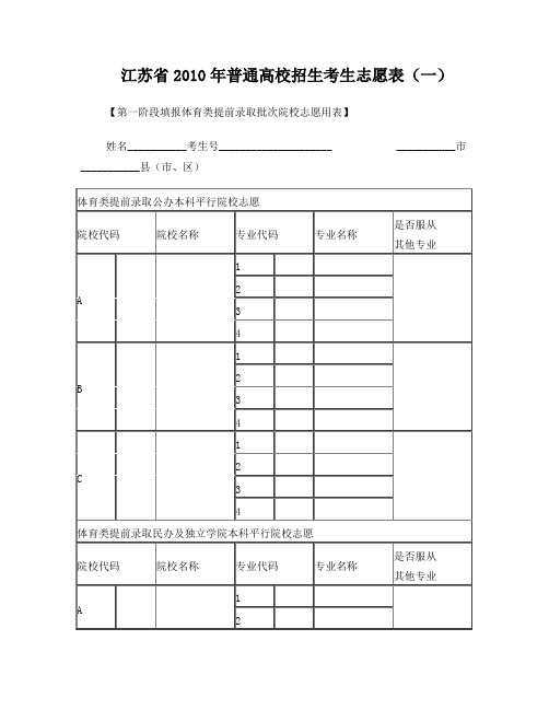 高考志愿填报表