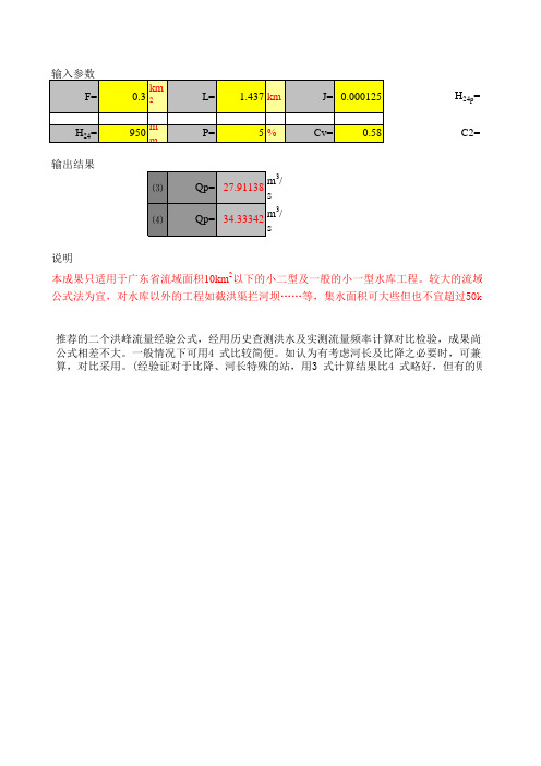 广东省洪峰流量经验公式计算表(Cs=3.5Cv)2016