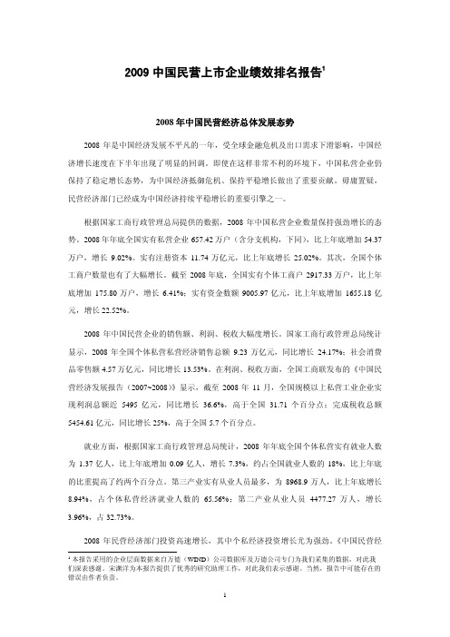 2009中国民营上企业绩效排名报告