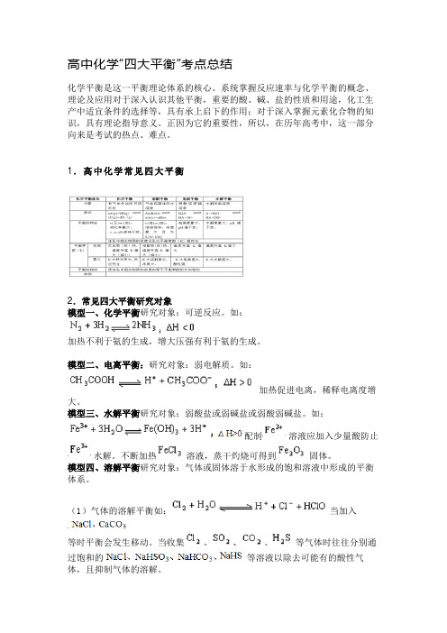 高中化学“四大平衡”考点总结