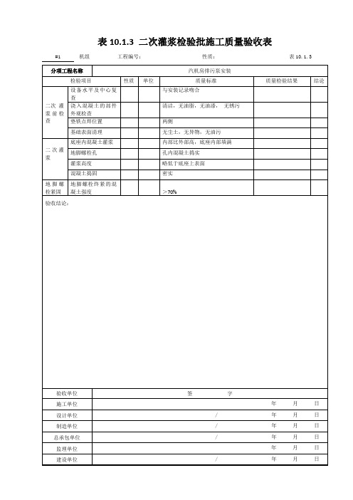 122.汽机房排污泵安装--二次灌浆检验批施工质量验收表10.1.3