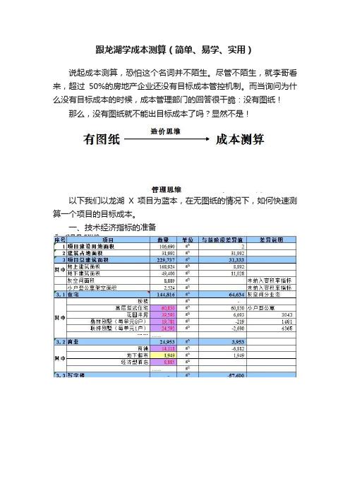 跟龙湖学成本测算（简单、易学、实用）