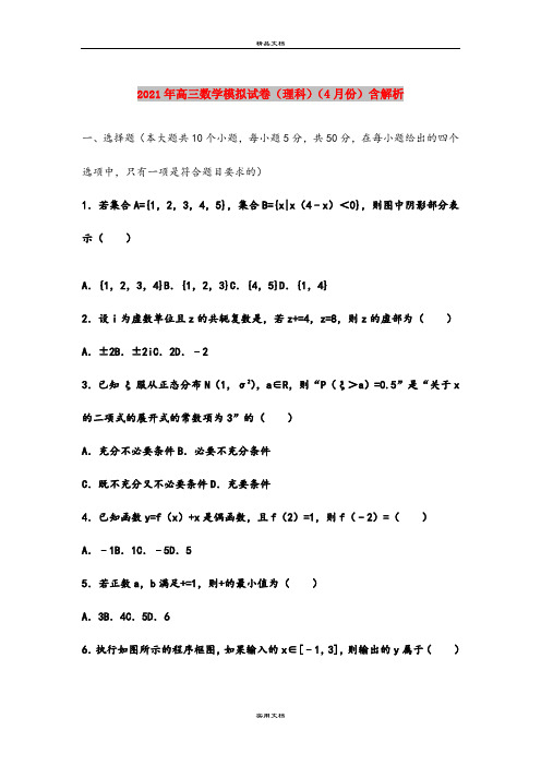 2021年高三数学模拟试卷(理科)(4月份)含解析