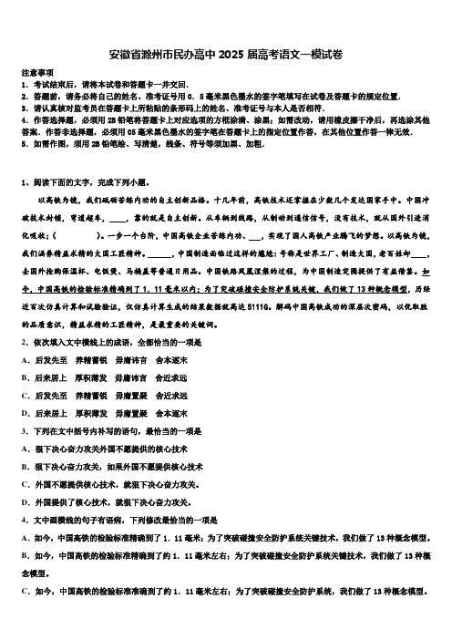 安徽省滁州市民办高中2025届高考语文一模试卷含解析