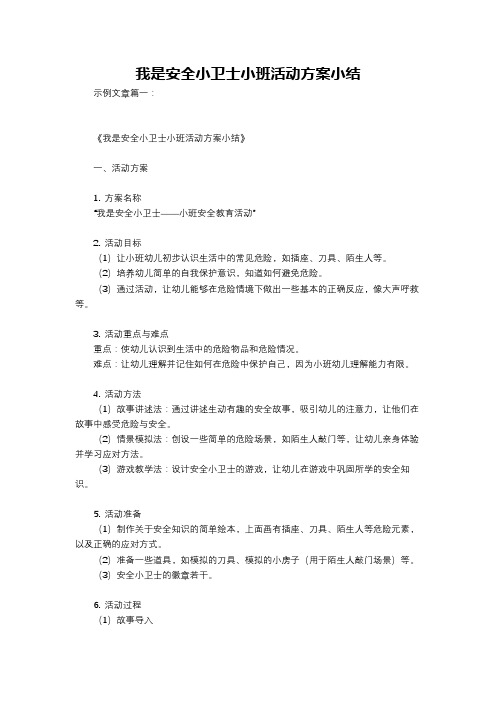 我是安全小卫士小班活动方案小结