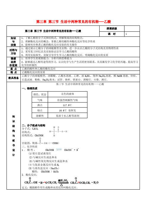 高中化学 第3章 有机化合物 第3节 生活中两种常见的有机物 乙酸1教案 新人教版必修2