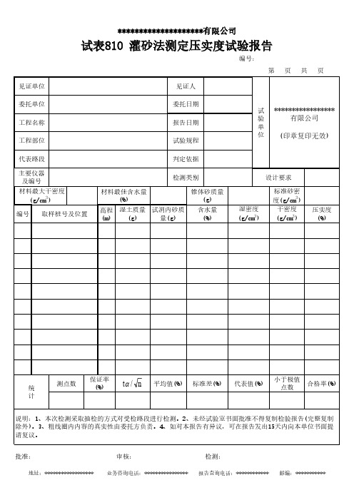 灌砂法测定压实度试验报告