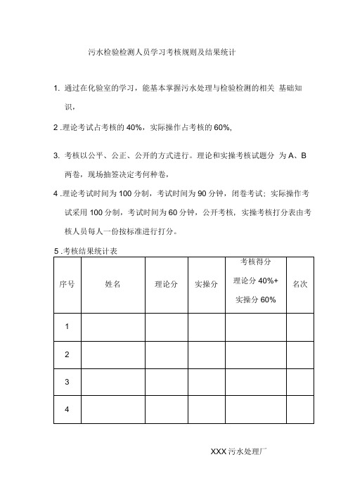 污水处理初级化验员考核