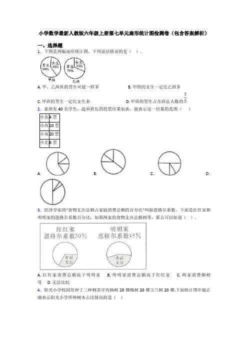 小学数学最新人教版六年级上册第七单元扇形统计图检测卷(包含答案解析)