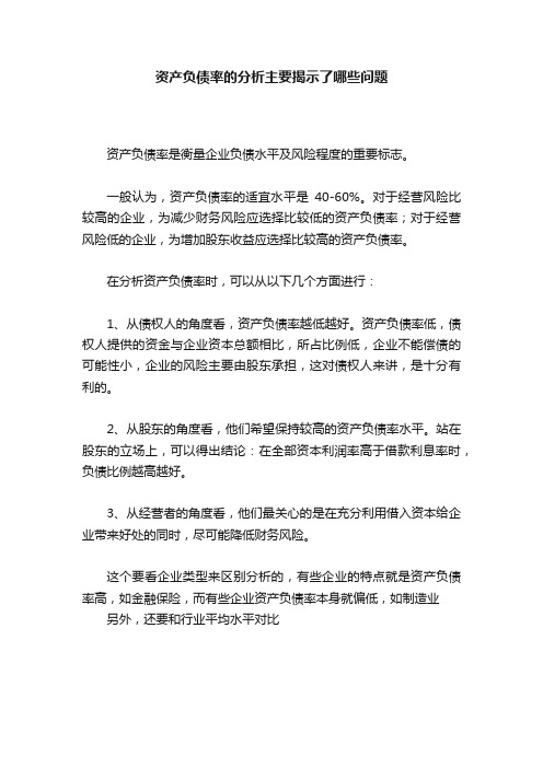 资产负债率的分析主要揭示了哪些问题