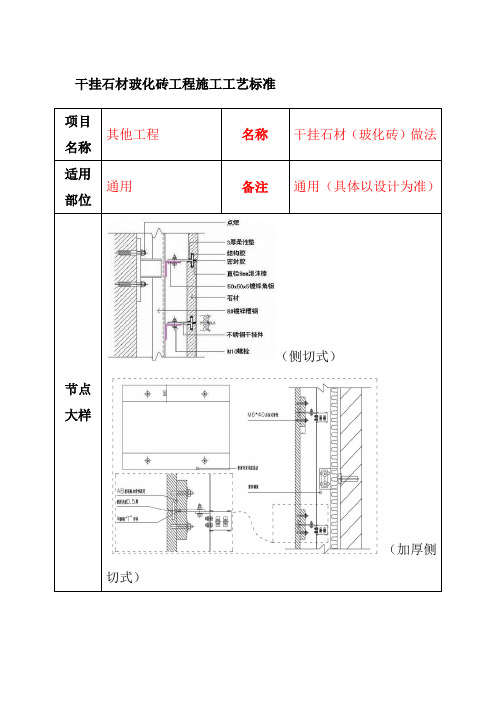 干挂石材玻化砖工程施工工艺标准