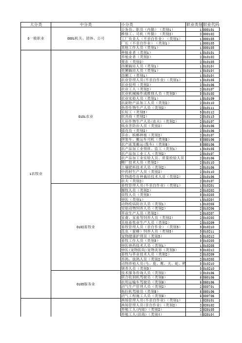 大分类中分类小分类职业类别职业代码-保险师