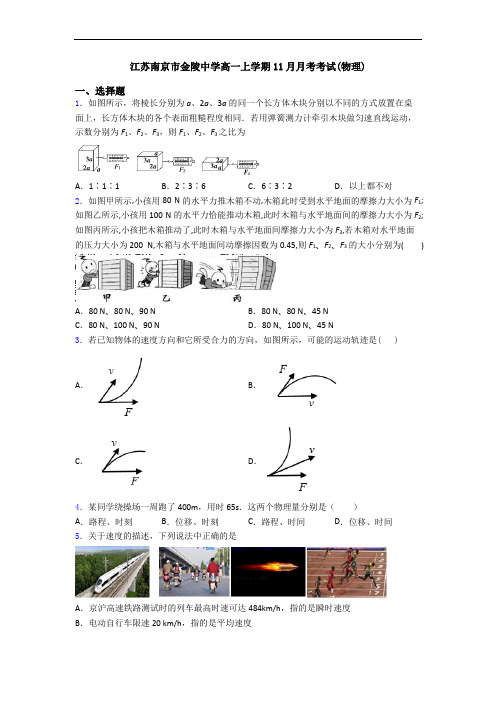 江苏南京市金陵中学高一上学期11月月考考试(物理)