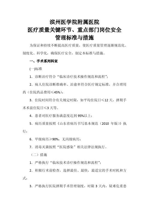 滨州医学院附属医院医疗质量关键环节、重点部门岗位安全