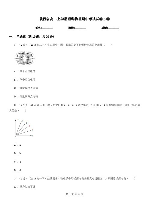 陕西省高二上学期理科物理期中考试试卷B卷