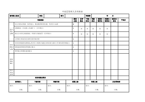 中高层管理人员考核表