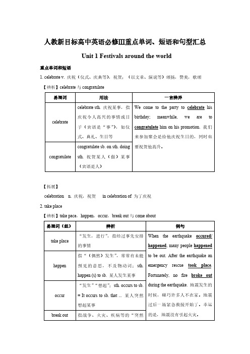 人教新目标高中英语必修Ⅲ重点单词、短语和句型汇总