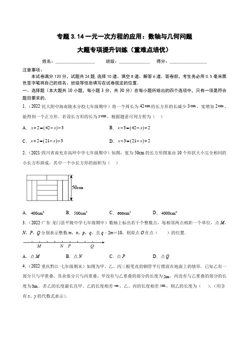 中考数学专题《一元一次方程的应用数轴与几何问题》(人教版)