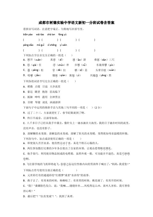 成都市树德实验中学语文新初一分班试卷含答案